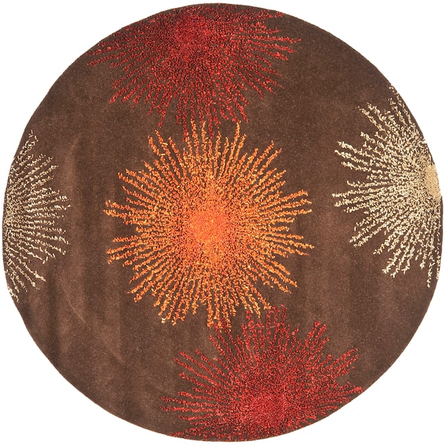 SAFAVIEH Handmade Soho Miyase Modern Burst New Zealand Wool Rug - 8' x 8' Round - Brown/Multi