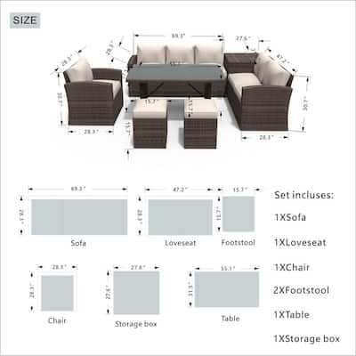 Moda 7-Piece Outdoor Sofa Set Wicker Patio Sectional Furniture