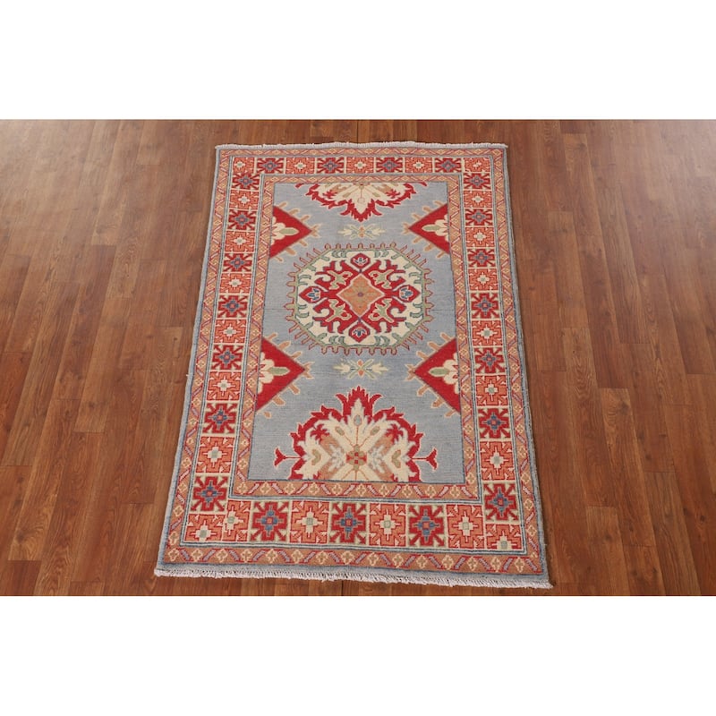 Blue Kazak Accent Rug Handmade Wool Carpet - 3'3"x 4'10"