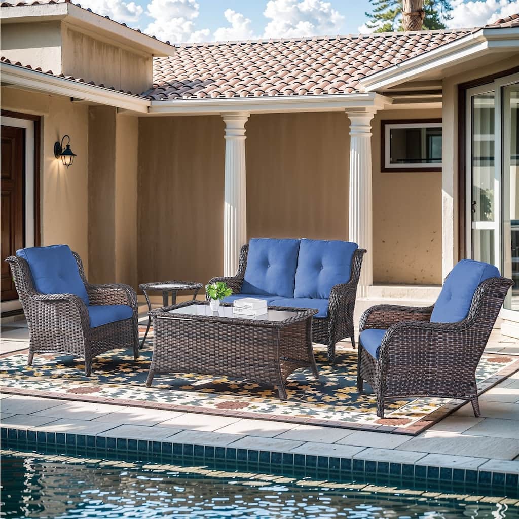 Outdoor Loveseat Sofa with Chair Ottoman Table