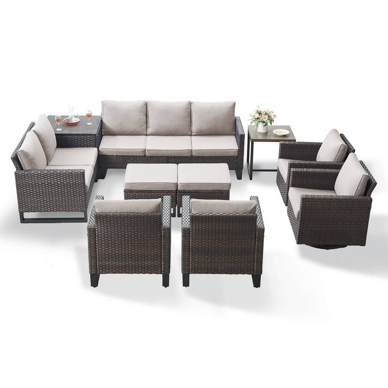 Gymojoy 9-11 Person All-Weather Wicker Outdoor Conversation Set Seating Group With Swivel Chairs