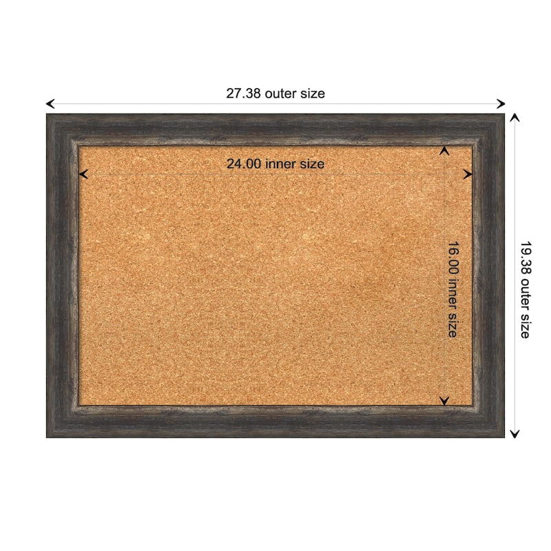 Bark Rustic Char Narrow Framed Cork Bulletin Memo Board