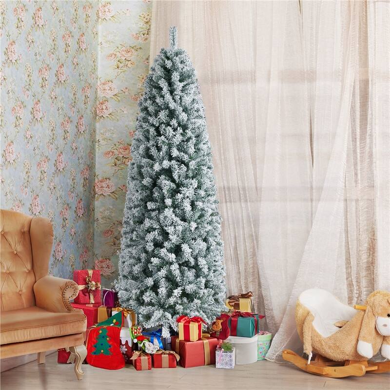 Yaheetech Snow Flocked Fir Pencil Christmas Tree Slim Artificial Tree
