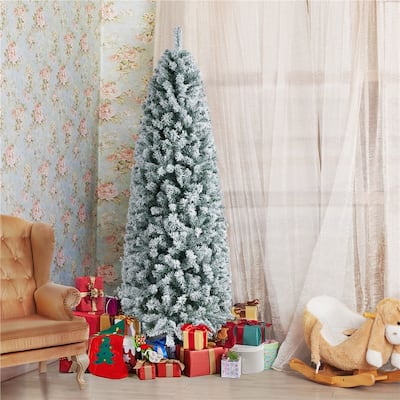 Yaheetech Snow Flocked Fir Pencil Christmas Tree Slim Artificial Tree