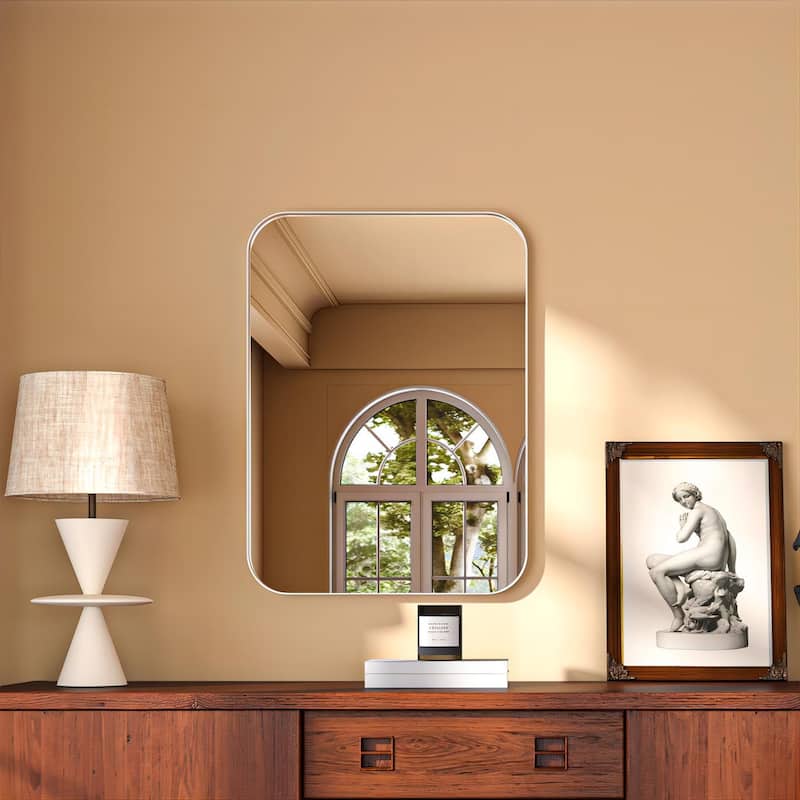 Organnice Rectangular Aluminum Framed Modern Rounded Wall Mount Mirror
