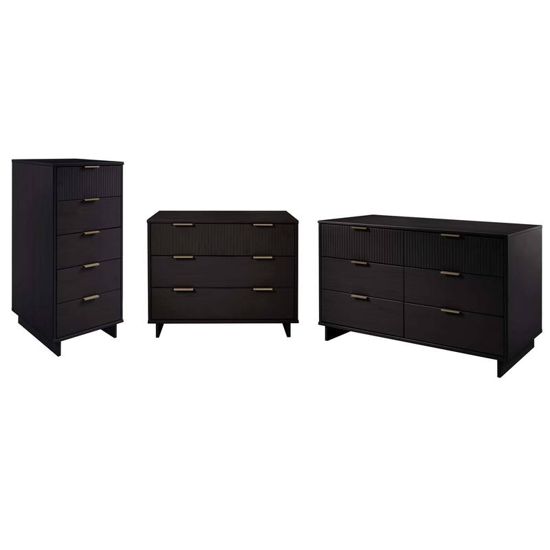 Manhattan Comfort 3-Piece Granville Modern Solid Wood Tall Chest Double Dresser Set