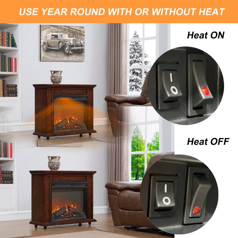 23 Inch Electric Fireplace Insert Heater With Log Set & Realistic Flame, Overheating Protection Without Control