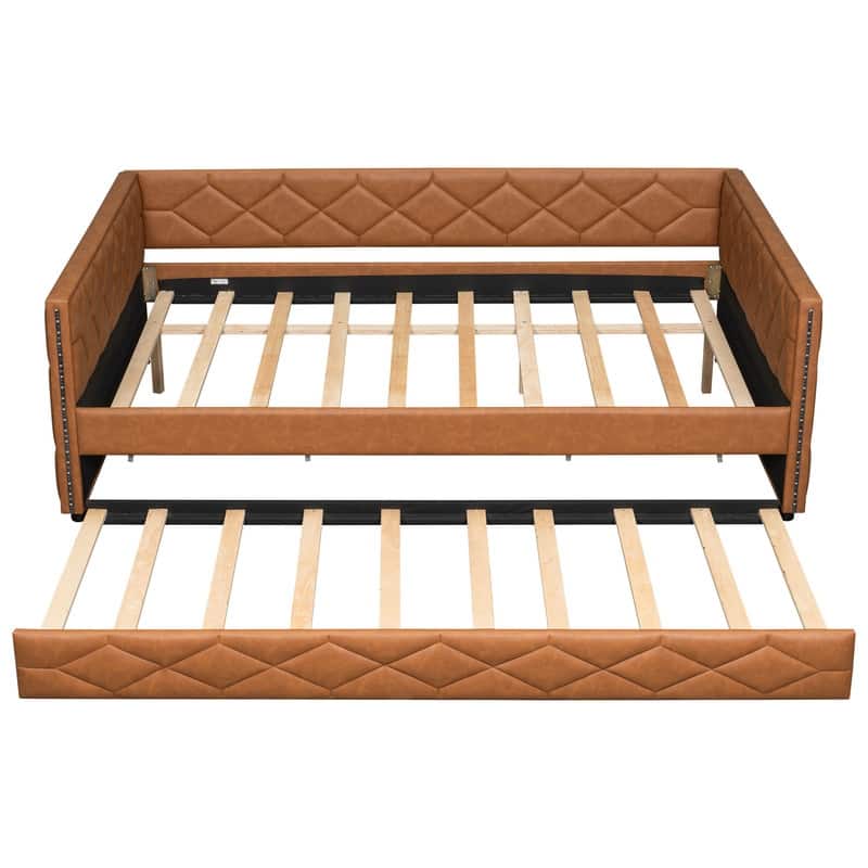 Full XL Size Upholstered Daybed with Trundle and LED