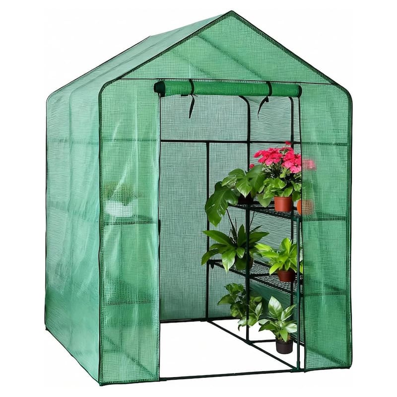 4.7x4.7 Ft Walk-in Greenhouse with 8 Shelves, Plant Tent - Metal