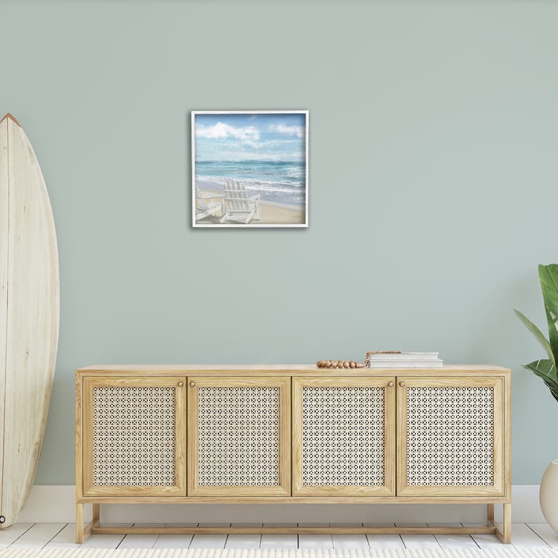 Stupell White Adirondack Chairs on the Beach Painting Framed Art, 12 x 1.5 x 12, Proudly Made in USA - Multi-color