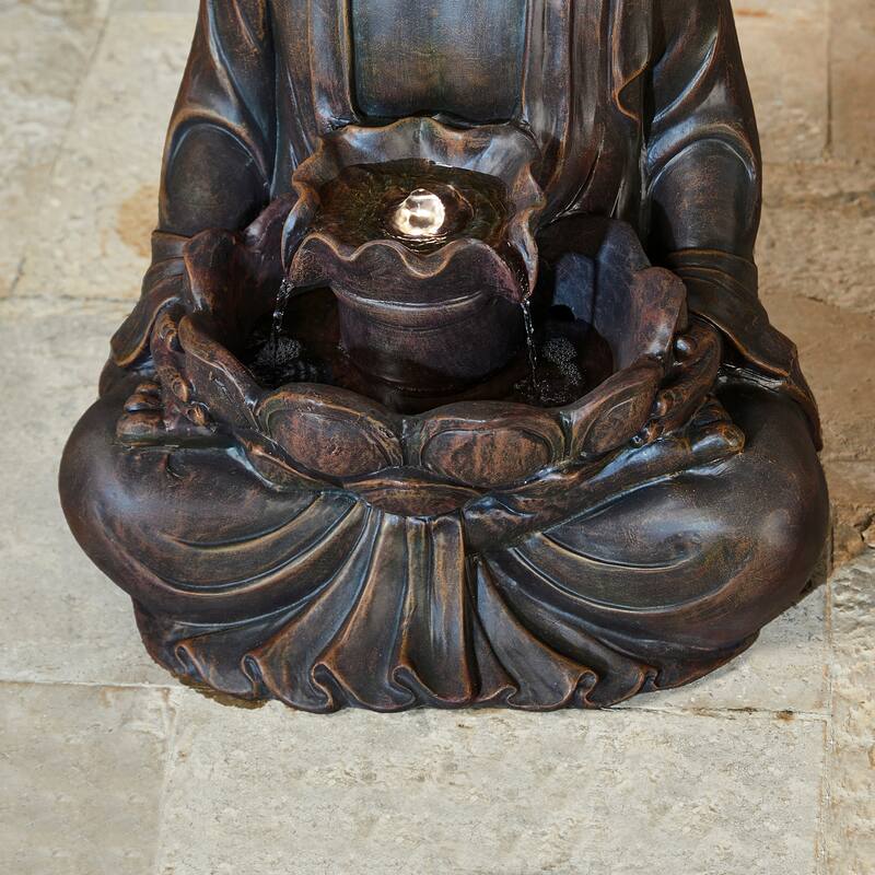 Glitzhome 28.25"H Zen Style Meditating Buddha Statue Patio Fountain with LED Lights - 28.25"