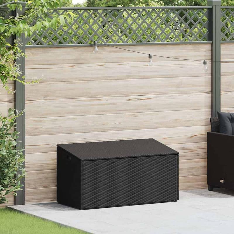 vidaXL Garden Storage Box Black PE Rattan Medium Garden Storage Box - 19.7 x 43.3 x 22.8