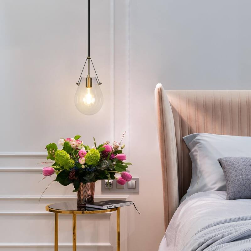 Cavitt Modern Contemporary 1-Light Mini Pendant Light Gold Tear Drop Unique Glass Kitchen Lighting - D 6.7" x H 74.1" - D 6.7" x H 74.1" - Gold Plated
