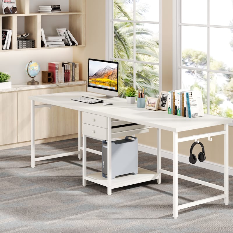 Extra Long Two Person Desk,Industrial Workstation for Home Office，78’’ Double Computer Desk with Drawers and Storage Shelves