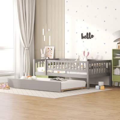 Wood Daybed with Trundle and Fence Guardrails