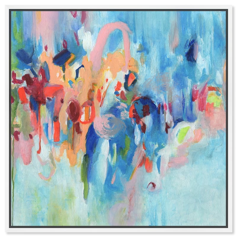 Art Remedy New Sky Framed Blue Abstract 1 Piece Canvas Wall Art - 13 x 13 - White