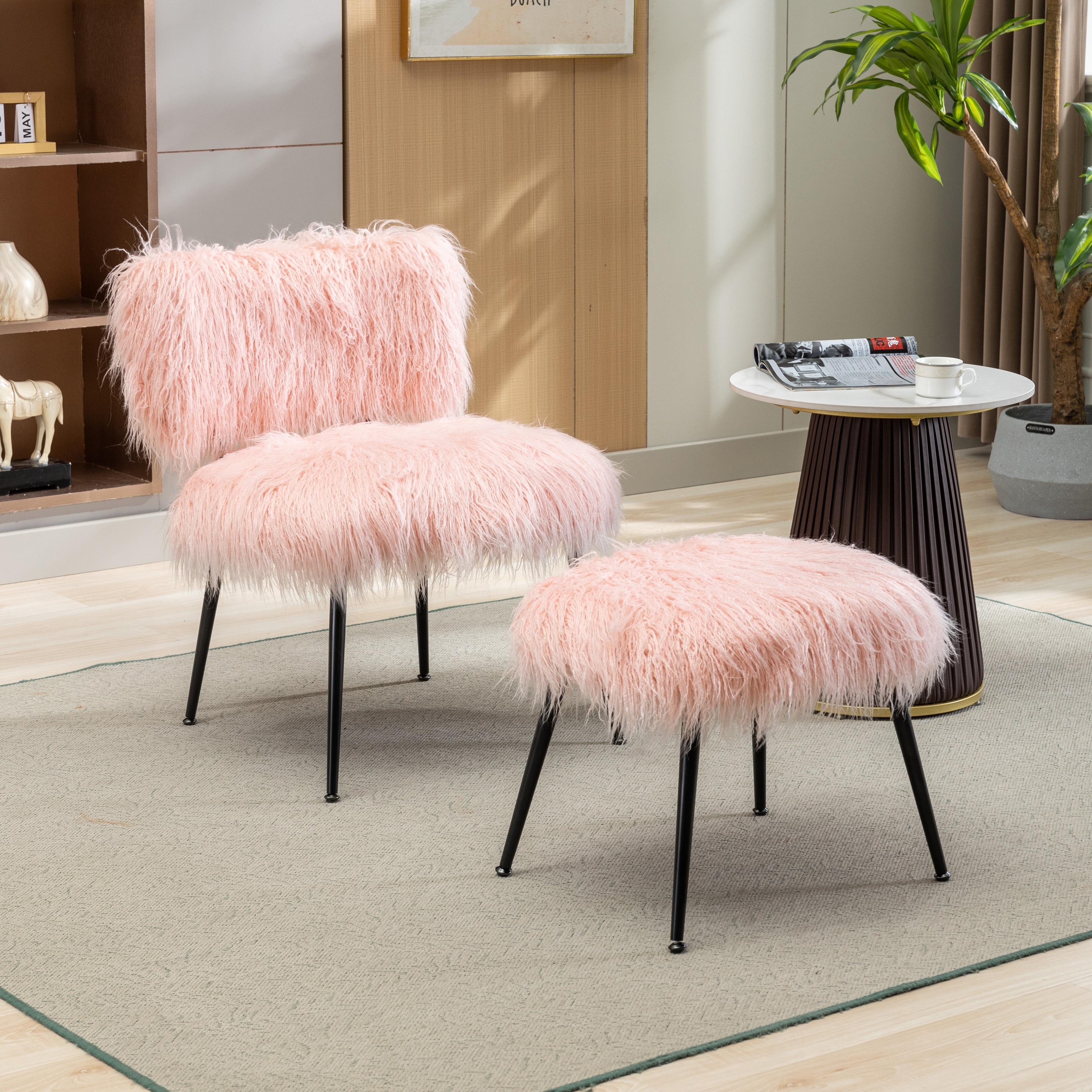 Round Stuffed Pouf Ottoman Faux Fur Ottoman Foot Rest Under Desk Foot Stool  Great for Living