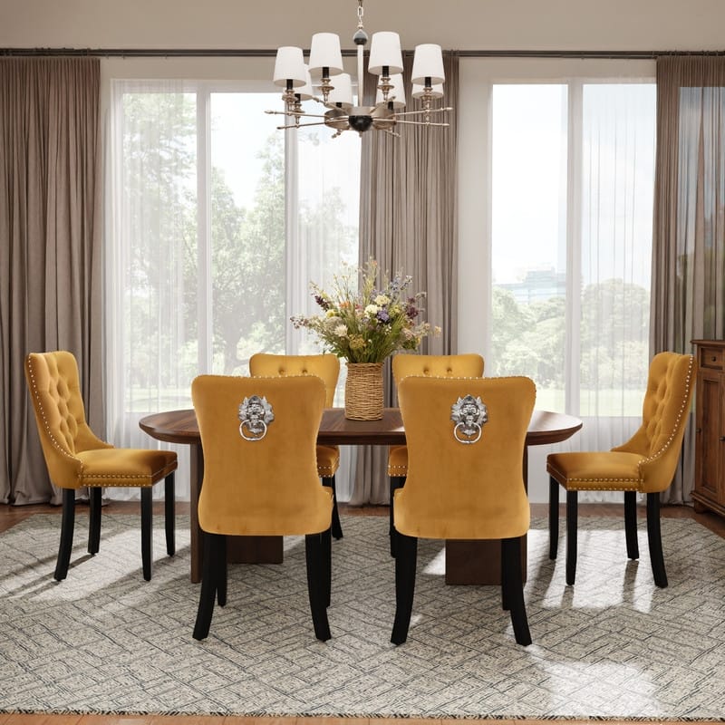 High-end Tufted Velvet Upholstered Nailhead Dining Chair Set of 6 - Set of 6 - Yellow