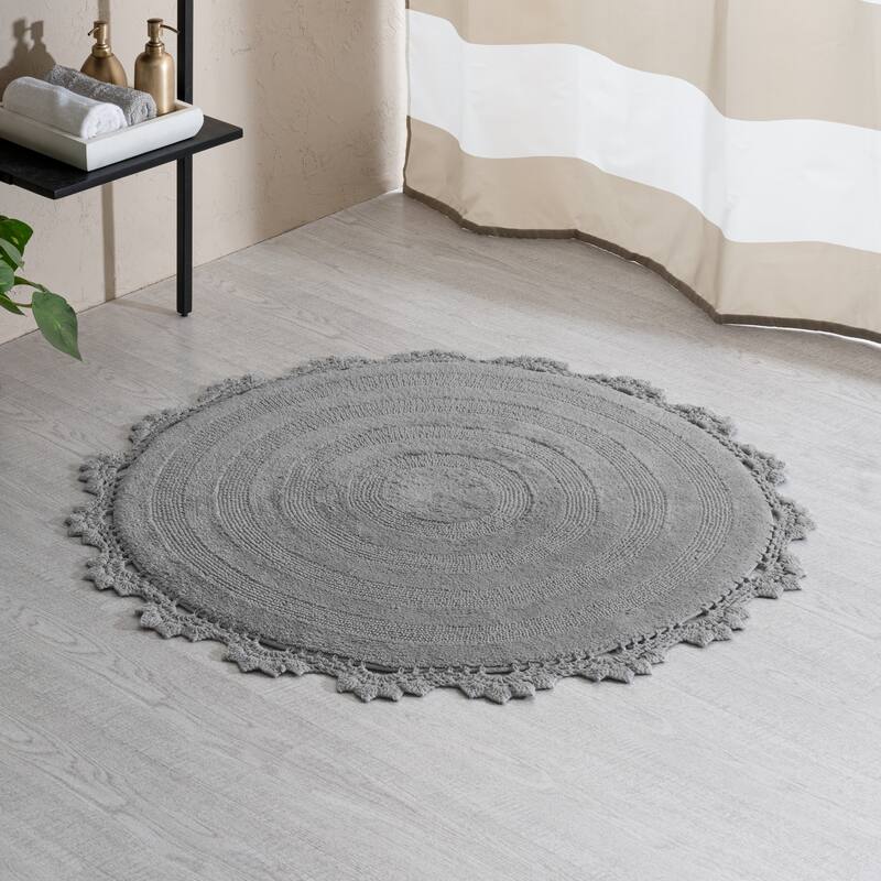 MH London Winchester Cotton Round Bathroom Rug - Soft Bath Mat