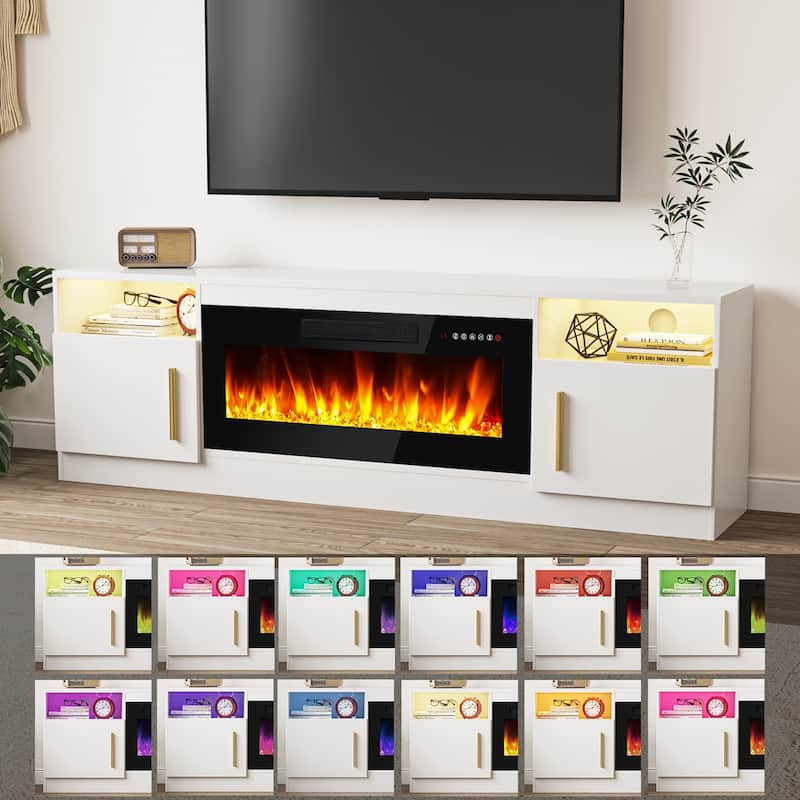 Bossin 70" Fireplace TV Stand with 36" Electric Fireplace, TV Stand for TVs Up to 80", 16 Colors LED Lights/Entertainment Center