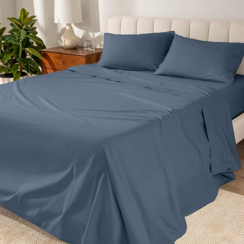 Bare Home Organic Cotton Sheet Set - Crisp Percale Weave - Split King - Bering Sea