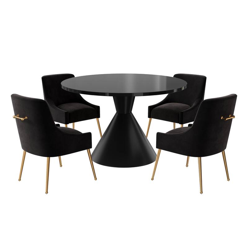 48" Light Luxury Black High Gloss Large Countertop Dining Table with Velvet Dining Chair Set