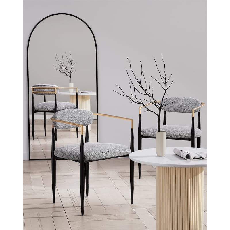 Morden Fort Modern Boucle Dining Chairs Velvet Armchair Set of 2 - Grey