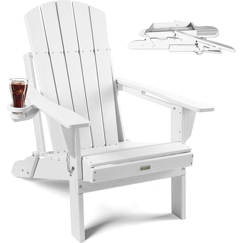 WINSOON All Weather HDPE Outdoor Folding Adirondack Chair With Cup Holder