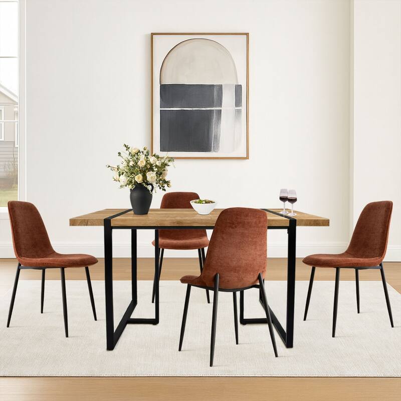 Rectangular Dining Table Set for 4 with Upholstered Chairs