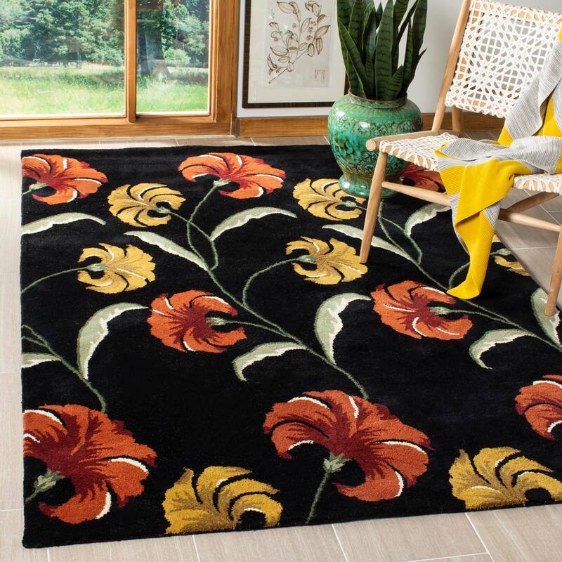 SAFAVIEH Handmade Soho Emilee Botanical N.Z. Wool Rug - 3'6" x 5'6" - Black/Multi