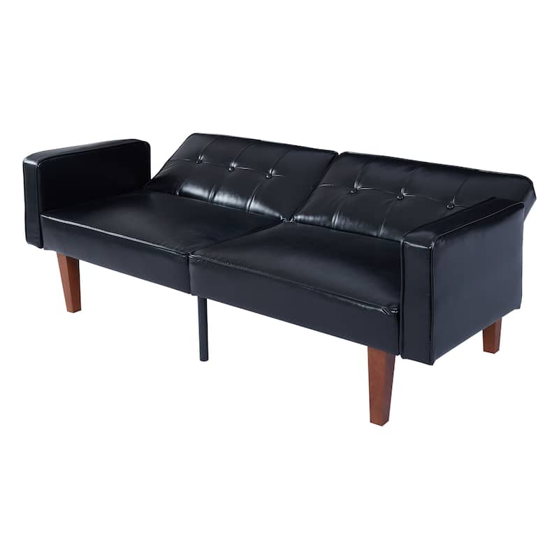 Modern Black PU Sofa 3-Seater Solid Wood Feet Easy 30-Min Assembly
