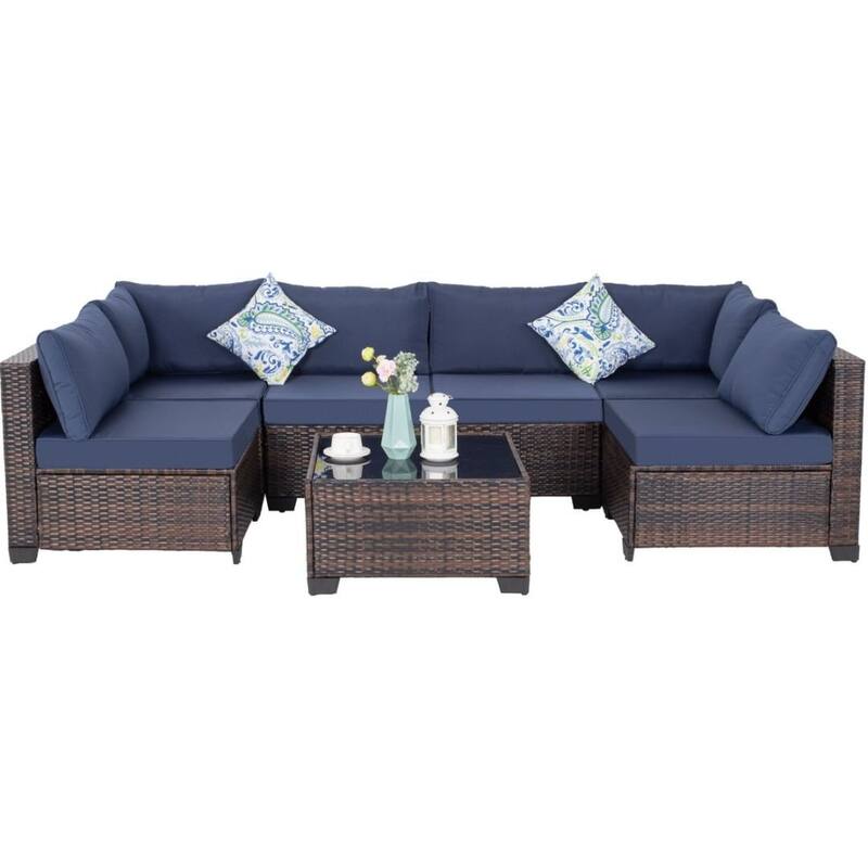 7-Piece Wicker Patio Conversation Set with Cushions,6 Sofas, 1 Table