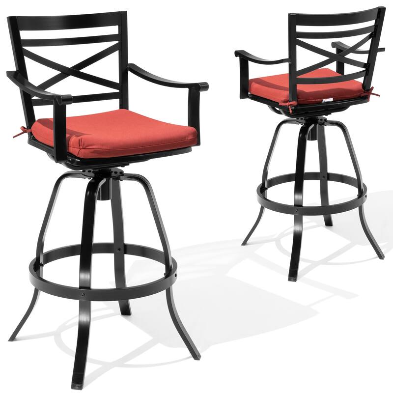 Outdoor Patio Cast Aluminum Swivel Bar Stools with Sunbrella Cushion