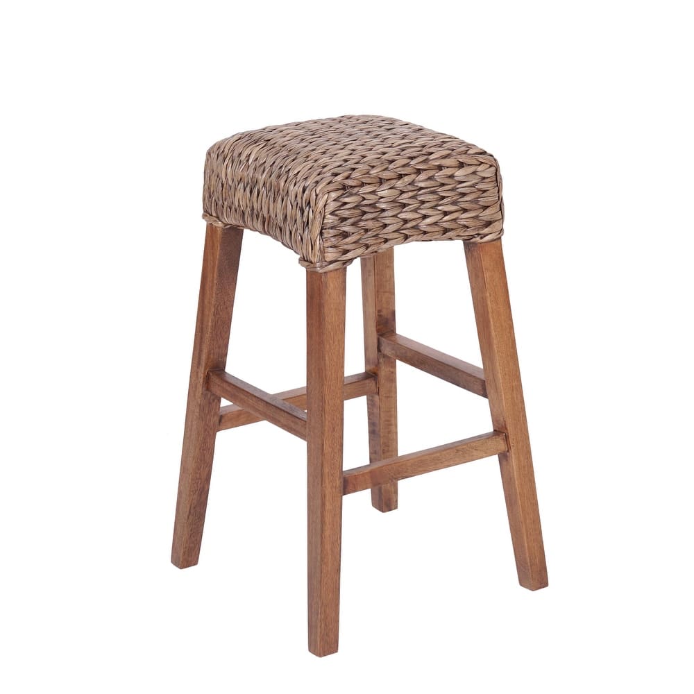 JONATHAN Y Swayze Rustic Bohemian Hyacinth/Wood Backless Bar Stool