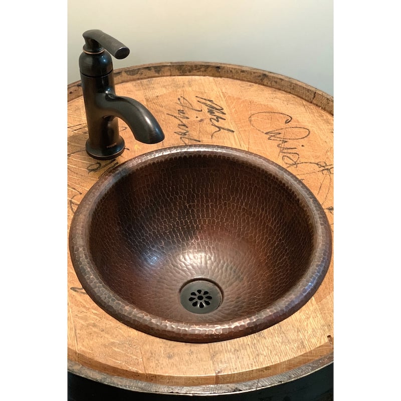 12-in Round Self Rimming Hammered Copper Bathroom Sink (LR12RDB)