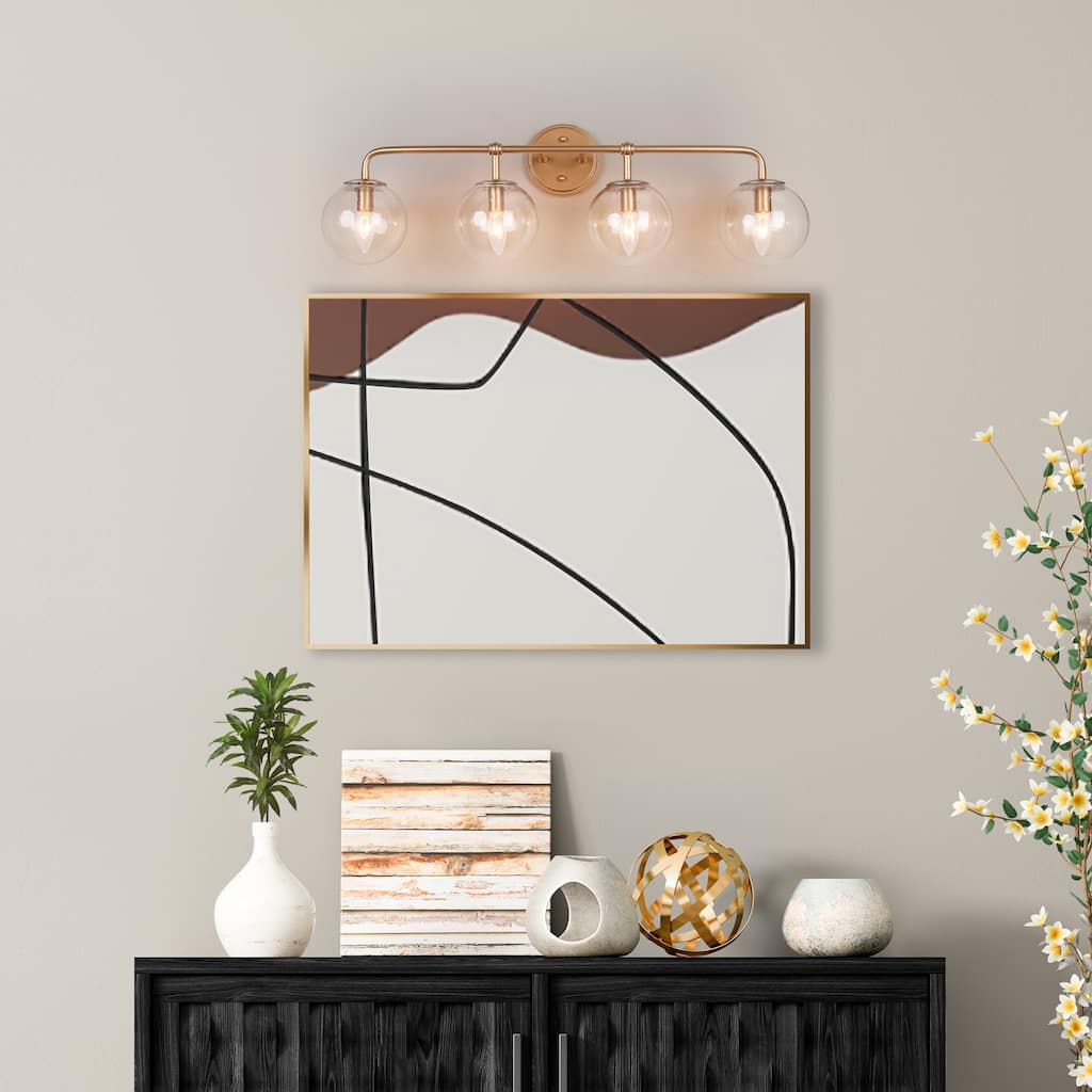 Modern Farmhouse 4-Light Orb Glass Linear Bathroom Vanity Light - L30.5"x W 7"x H 10"