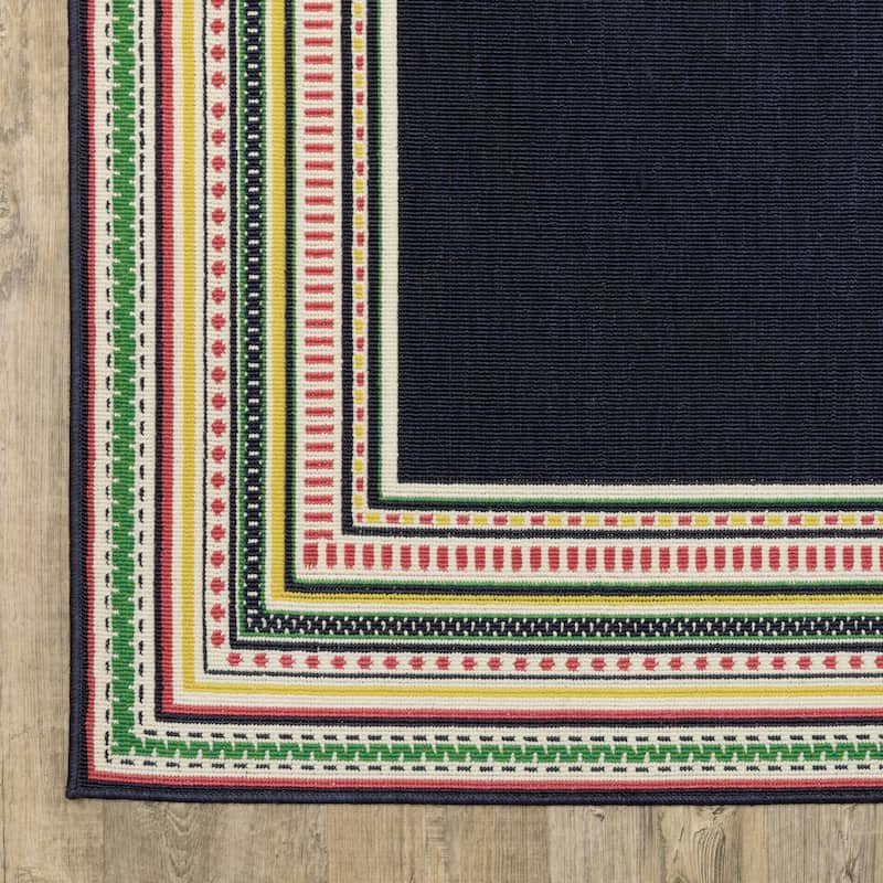 Harlowe Multi-Stripe Border Navy/ Multi Area Rug