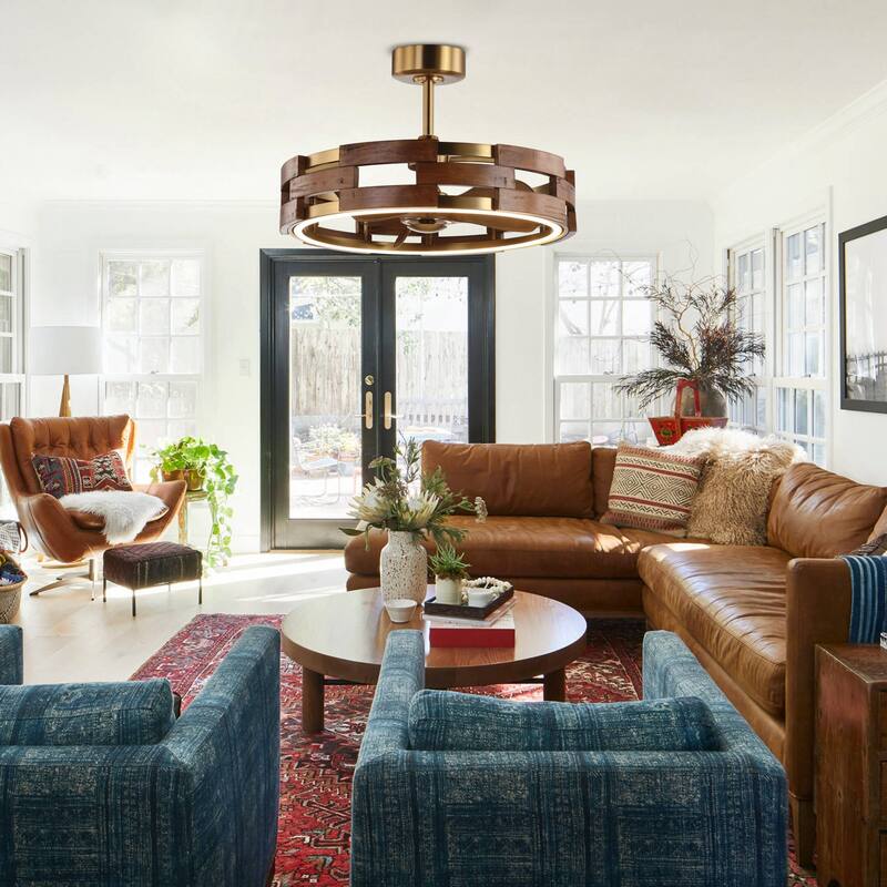 Ceiling Fan 28" Perimost 3-Blade Farmhouse Gold LED