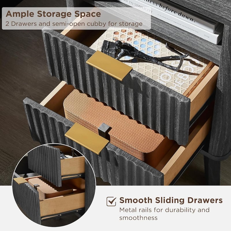 Modern Fluted Nightstand with Faux Marble Top, Side Table, End Table