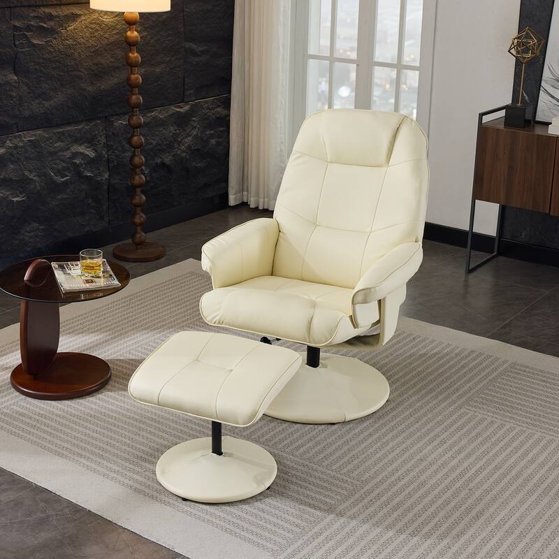 Massage Recliner Chair with Ottoman, 360° Swivel PU Leather Reclining Chair with Wrapped Base, 5 Point Vibration Massag