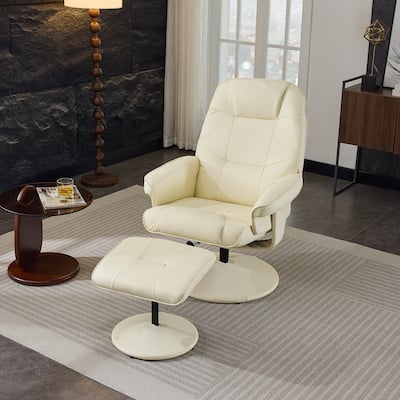 Recliner Chair with Ottoman, 360° Swivel PU Leather Reclining Chair with Wrapped Base, Seat Heating and 140° Adjustable Backrest