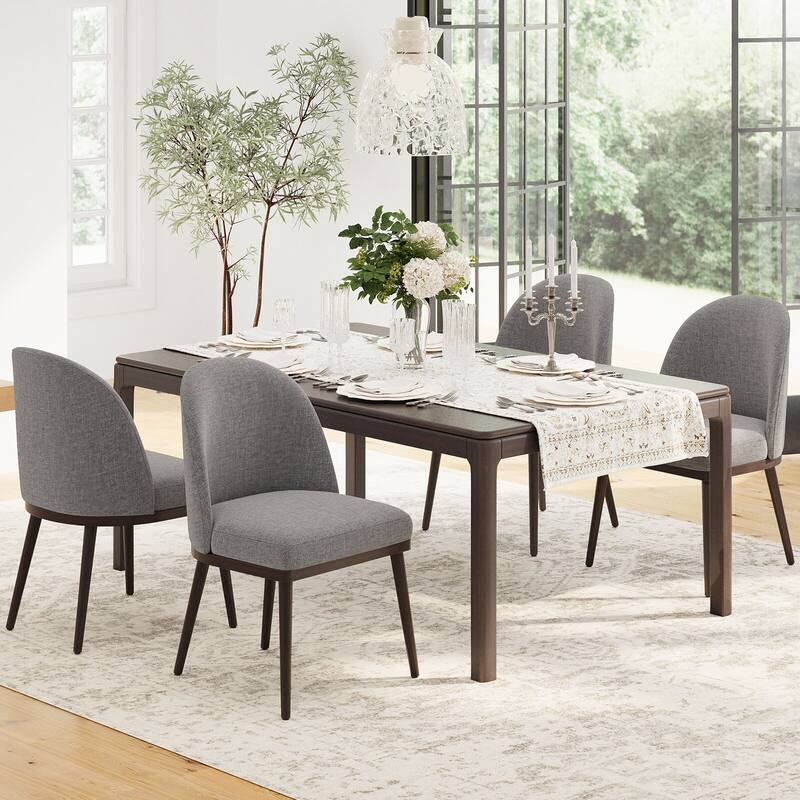 Upholstered Fabric Dining Chairs with Curved Backrest