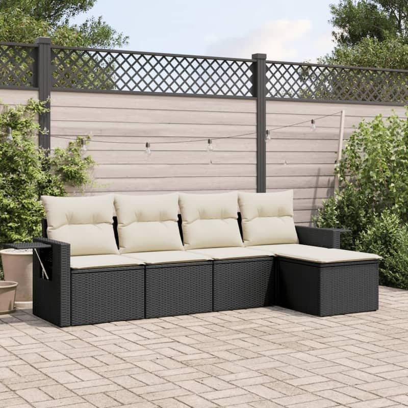 vidaXL Patio Sofa Set with Cushions Outdoor Conversation Furniture Poly Rattan - Black - 24.4 x 33.5 x 27.2