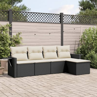 vidaXL Patio Sofa Set with Cushions Outdoor Conversation Furniture Poly Rattan