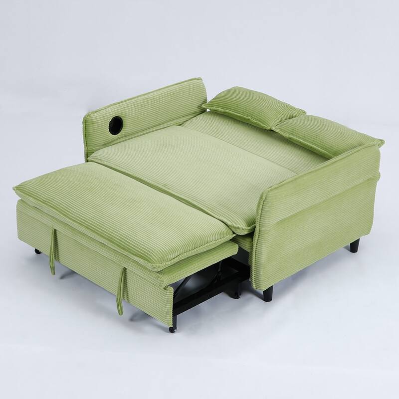 65.74-inch Green Corduroy Multi-functional Sofa Bed with Adjustable Armrests and Backrests