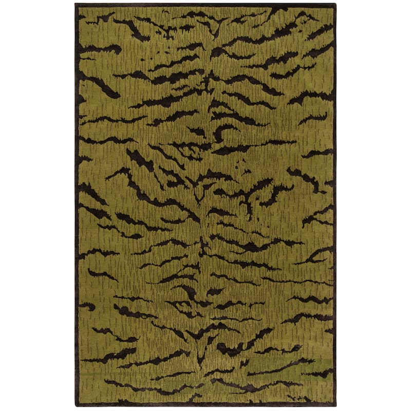 SAFAVIEH Couture Hand-knotted Shlomit Tiger Silk/ Wool Rug - 6' x 9' - Jade/Coffee