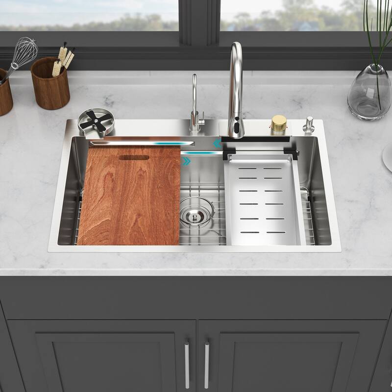 Undermount 16 Gauge Single Bowl Stainless Steel Kitchen Sink in Brushed Nickel - 33'' x 22'' x 10''
