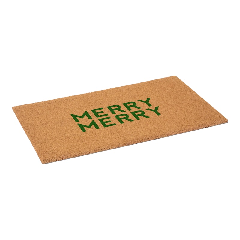 HomeRoots 17" X 29" Brown And Green Christmas Outdoor Coir Door Mat - 17.00' X '29.00