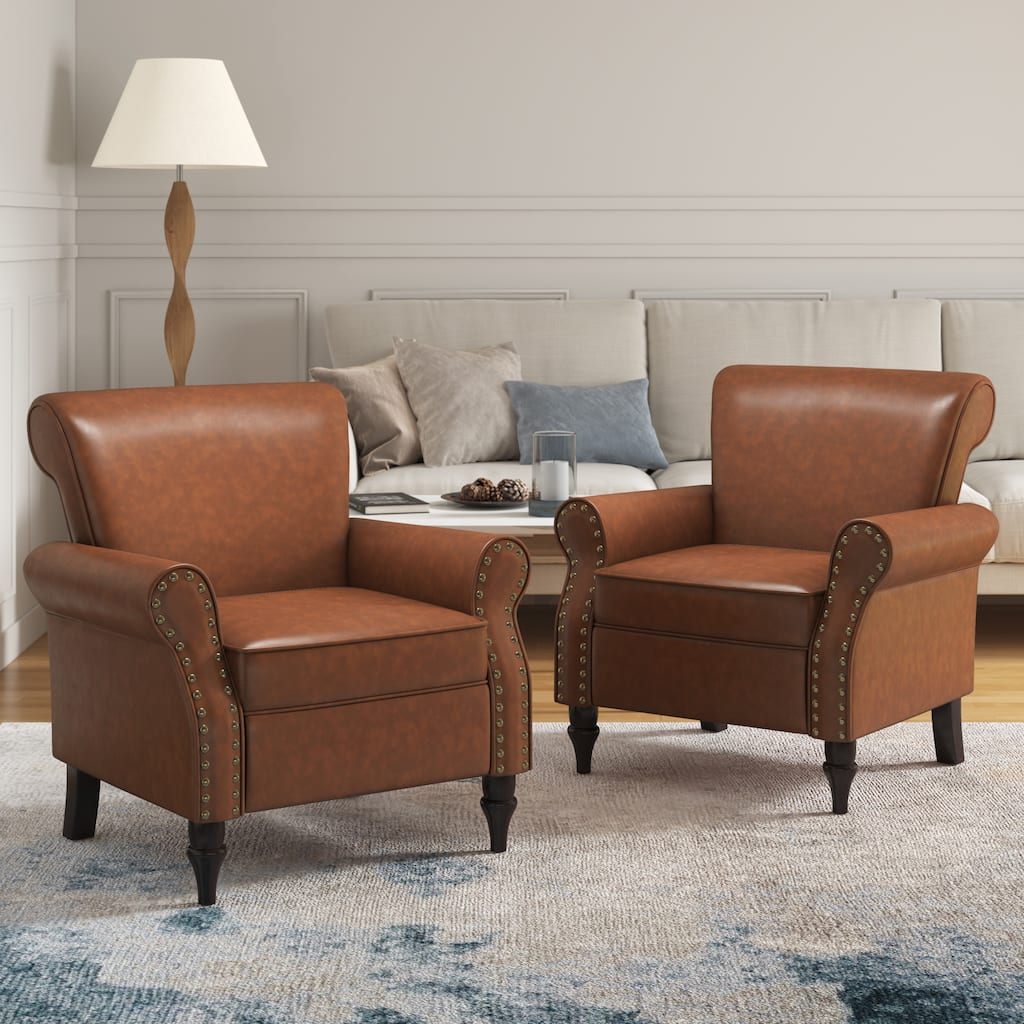 Set of 2 Modern Upholstered Armchair Nailhead Trim Accent Chair