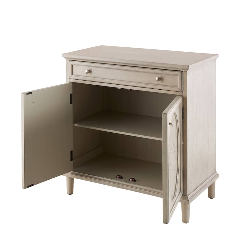 Wooden Geometric Oval Rattan Front 2 Door and 1 Drawer Cabinet - Light Gray - Roche River Decor - 18"W x 34"L x 35"H